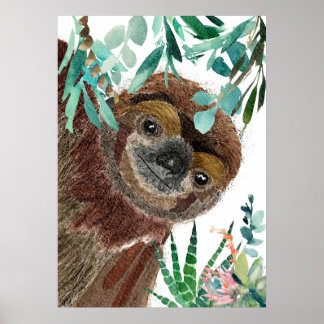 Vattenfärg Illustration of Sloth Poster