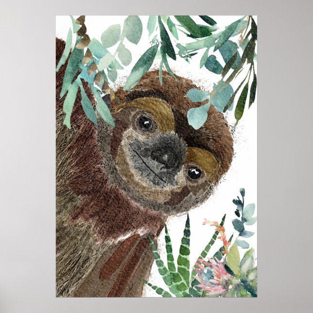 Vattenfärg Illustration of Sloth Poster (Framsidan)