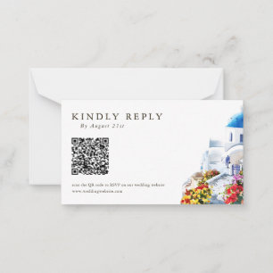 Vattenfärg Illustration QR-kod Bröllop RSVP-kort Anteckningskort