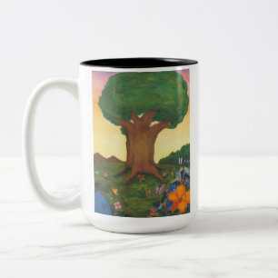 Vattenfärg Illustration Träd Life Fantasy Art Kärl Två-Tonad Mugg