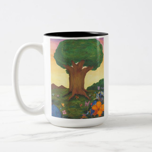 Vattenfärg Illustration Träd Life Fantasy Art Kärl Två-Tonad Mugg (Vänster)