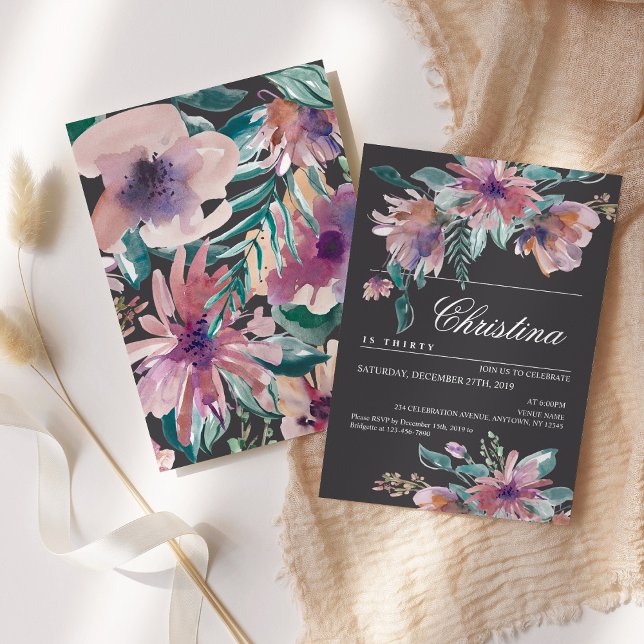 Vattenfärg, Inbjudan, handmålad Blommigt Boho Inbjudningar (Skapare uppladdad)