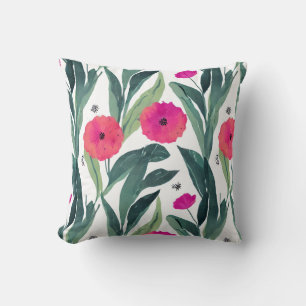 Vattenfärg Inspired Poppy Botanical Kudde