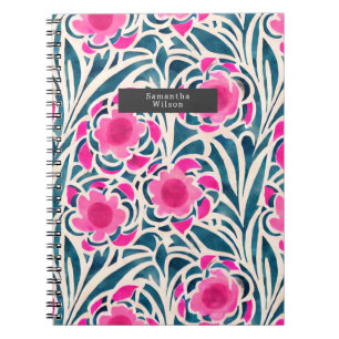 Vattenfärg Inspired Rosa + Blått botaniskt Blommig Anteckningsbok