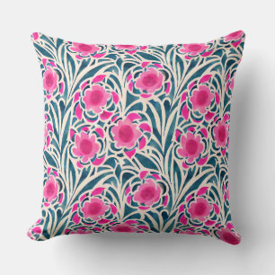 Vattenfärg Inspired Rosa + Blått botaniskt Blommig Kudde