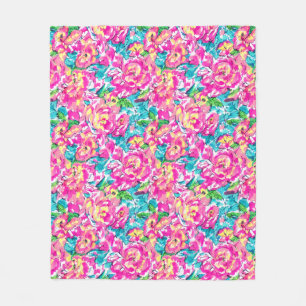 Vattenfärg Inspired Rosa Blue-Blommigt Fleecefilt