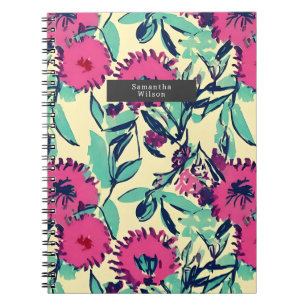 Vattenfärg Inspired Rosa + Grönt Botanisk Blommigt Anteckningsbok