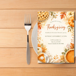 Vattenfärg Invitation till Thanksgiving Middag Inbjudningar