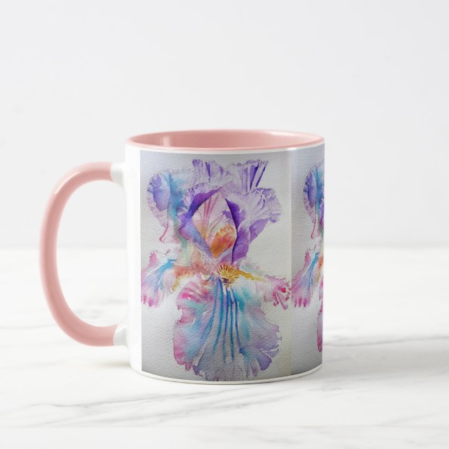 Vattenfärg Iris Flower Painting Art raderar kaffe Mugg (Vänster)