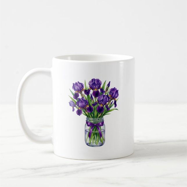 Vattenfärg Iris Masonburk Lila Blommig Mugg (Vänster)
