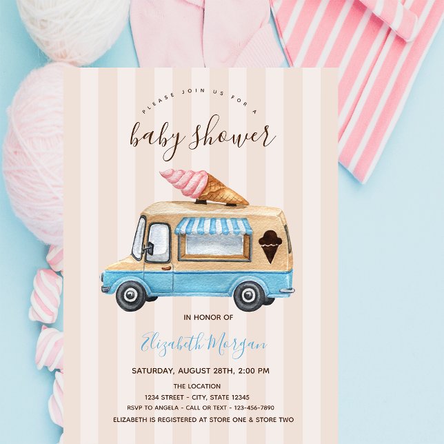 Vattenfärg Islastbil Randig Baby Shower  Inbjudningar (Skapare uppladdad)
