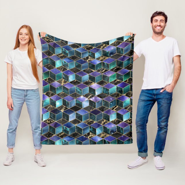 Vattenfärg Isometrisk med Guld och Marmorgalax Fleecefilt (På plats)