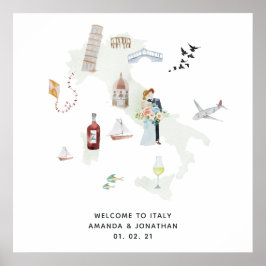 Vattenfärg Italien Destination Bröllop Välkommen Poster