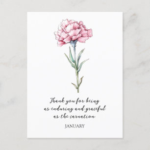 VATTENFÄRG JANUARY CARNATION BIRTH FLOWER VYKORT