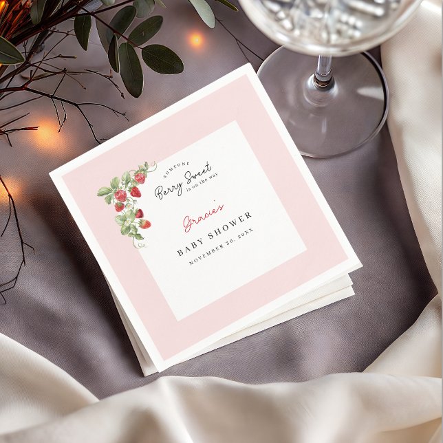 Vattenfärg Jordgubbar Barnkalas Servett (Berry Sweet Strawberry Baby Shower Napkin)