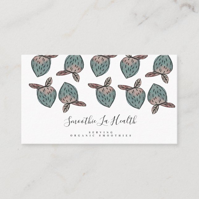 Vattenfärg Jordgubbar Klotter Rosa Blå Visitkort (Framsida)