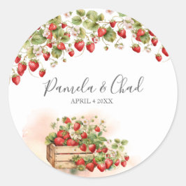 Vattenfärg Jordgubbar Runt Klistermärke