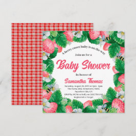 Vattenfärg Jordgubbe Berry Söt Baby Shower Inbjudningar