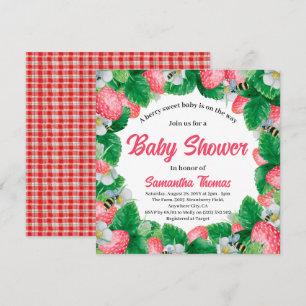 Vattenfärg Jordgubbe Berry Söt Baby Shower Inbjudningar