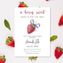 Vattenfärg Jordgubbe med en slinga Baby Shower