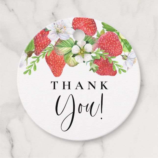 Vattenfärg Jordgubbe Sommar Bröllop Tack Gåvor Etiketter (Framsida)
