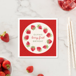 Vattenfärg jordgubbsberry Berry Första födelsedag Pappersservett
