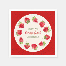 Vattenfärg jordgubbsberry Berry Första födelsedag Pappersservett