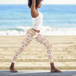 Vattenfärg Jordgubbsblommmönster Leggings