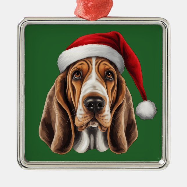 Vattenfärg jul Basset Hound Ornament (Framsidan)