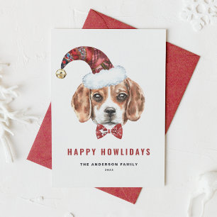 Vattenfärg jul Beagle Lycklig Howlidays Helgkort