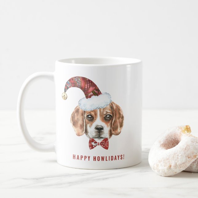 Vattenfärg jul Beagle Santa Lycklig Howlidays Kaffemugg (Med munk)
