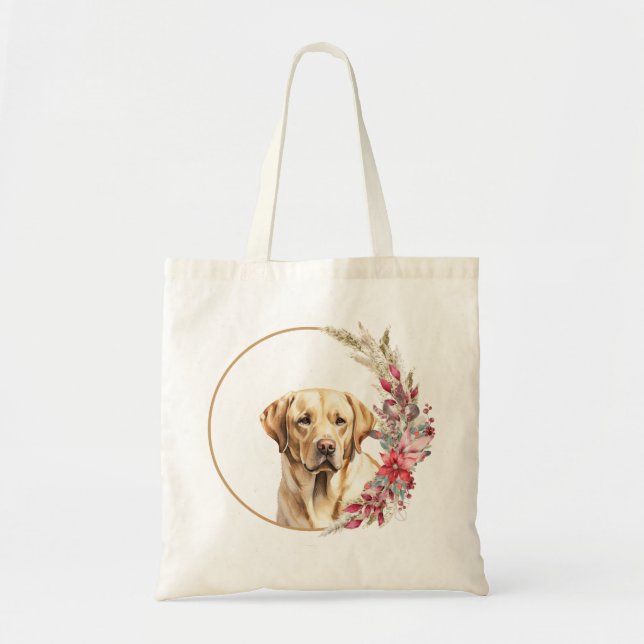 Vattenfärg Jul Blommig Hund Design Tygkasse (Framsidan)