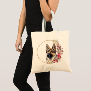 Vattenfärg Jul Blommig Hund Design Tygkasse