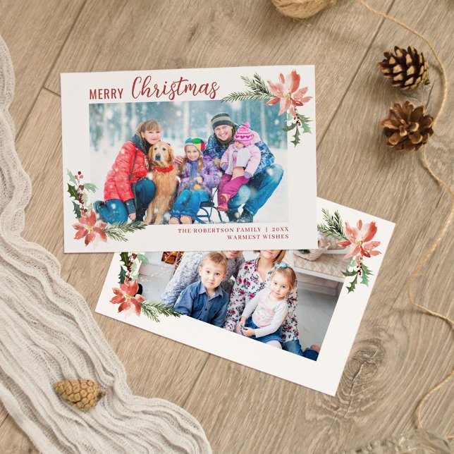 Vattenfärg jul Botanisk Poinsettia 2 Photo Julkort (Skapare uppladdad)