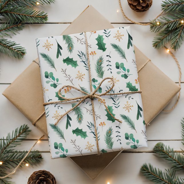 Vattenfärg Jul Botanisk Sömlös Mönster Presentpapper (Skapare uppladdad)