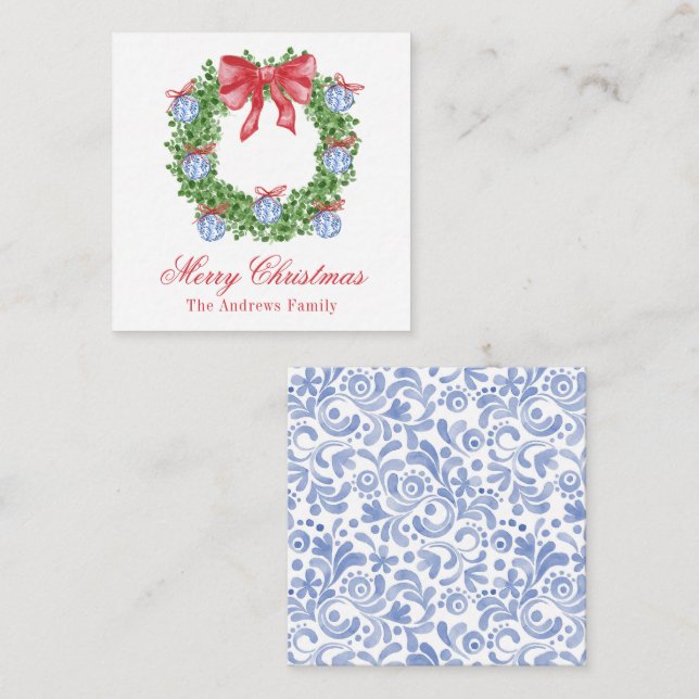 Vattenfärg jul Chinoiserie Ornament Wandeans Anteckningskort (Fram/baksida)