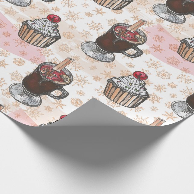 Vattenfärg jul cupcake handritad presentpapper (Hörn)