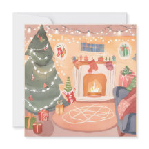 Vattenfärg jul eldstad kort