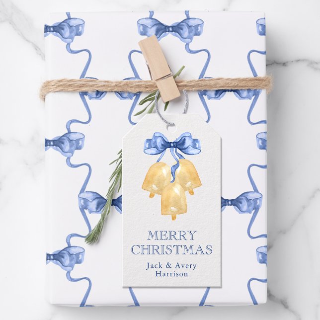 Vattenfärg jul eller bröllopsklockor presentetikett (Skapare uppladdad)