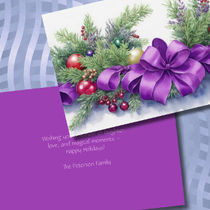 Vattenfärg jul Evergreen Ribbon Lila Red Helgkort