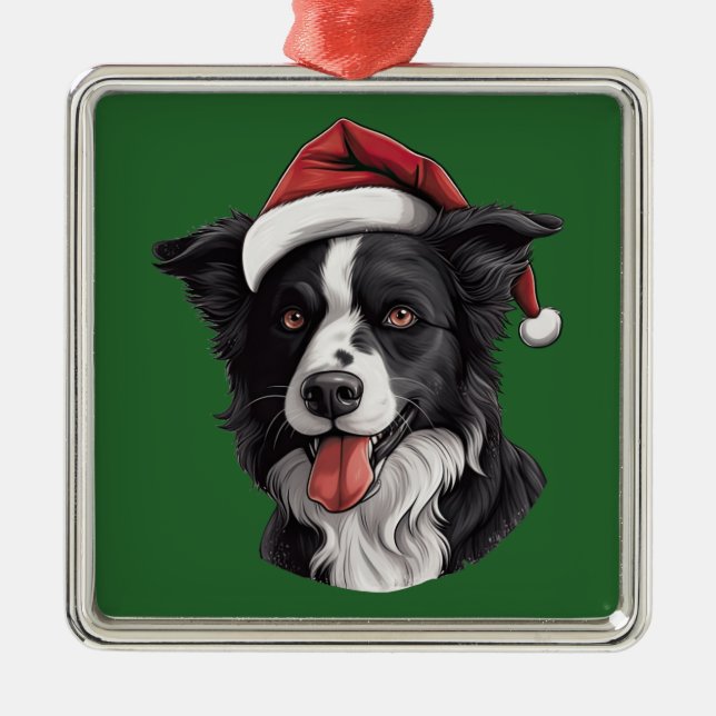 Vattenfärg jul Gräns Collie Orname Julgransprydnad Metall (Framsidan)