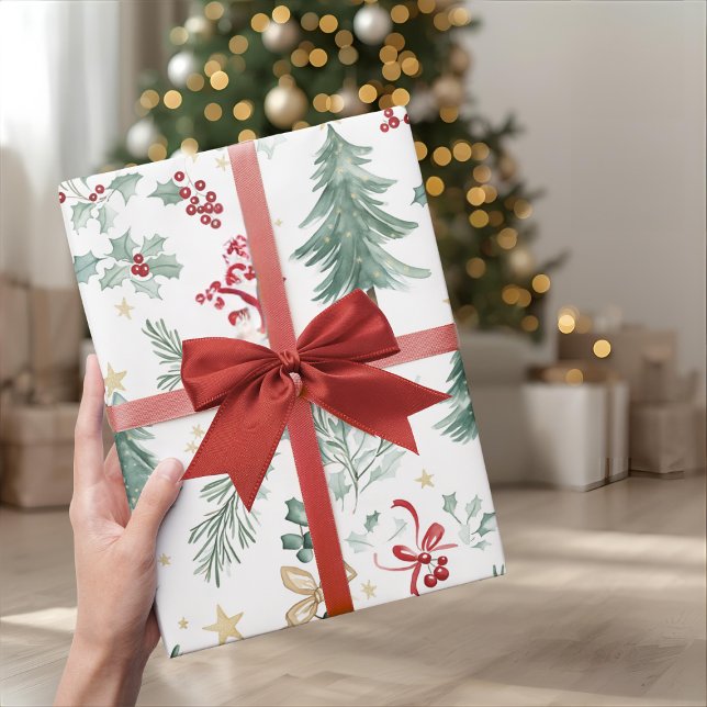 Vattenfärg Jul Grönska Inpackningspapper Presentpapper (Skapare uppladdad)