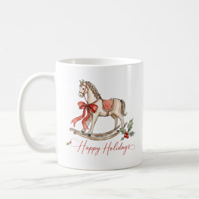 Vattenfärg jul gunghäst kaffemugg (Vänster)