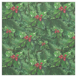 Vattenfärg jul Holly Berries Tyg