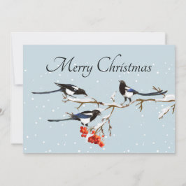 Vattenfärg jul Holly Magpie Bird Nature Art Kort