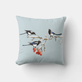 Vattenfärg jul Holly Magpie Bird Nature Art Kudde
