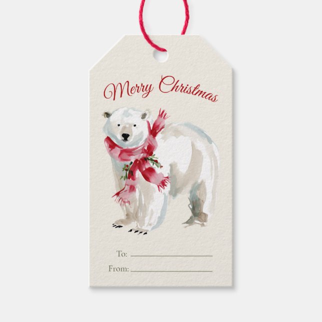 Vattenfärg jul Isbjörn presentkort Presentetikett (Framsidan)