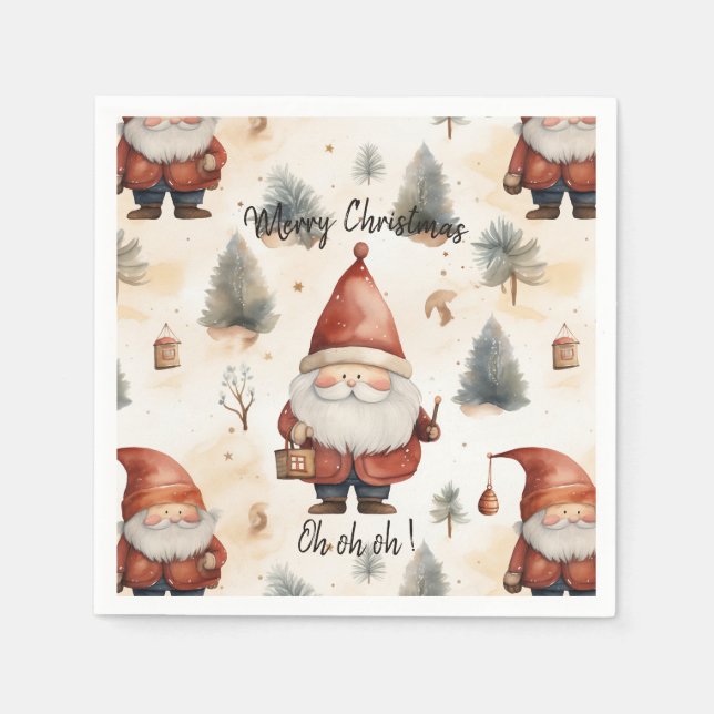 Vattenfärg, jul, Jultomten 2 - Pappersservett (Framsidan)