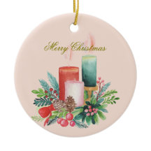Vattenfärg jul ljusstakar Minnessmycke Ornament