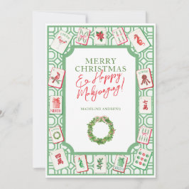 Vattenfärg jul Mahjong brickor fest Julkort